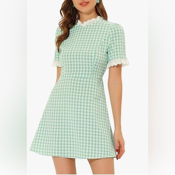 Allegra K Dresses & Skirts - Allegra K Summer Ruffle Neck Short Sleeve Check Gingham Dress Size 1X